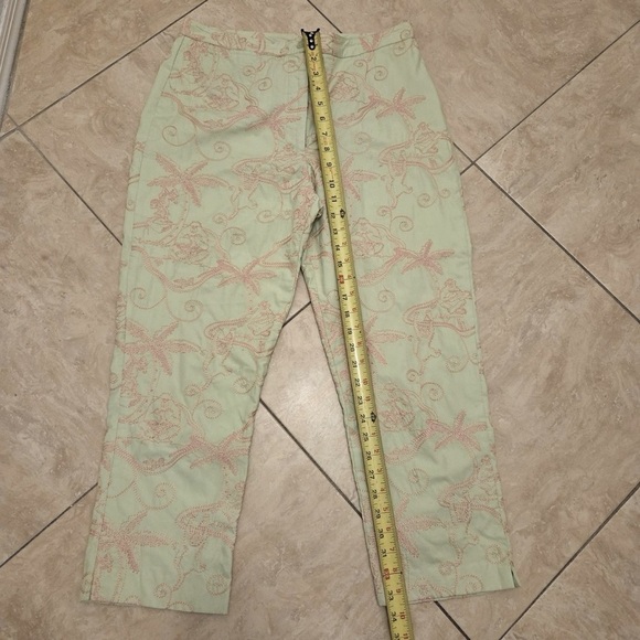 LILLY PULITZER women's size 8 cotton capris pants green pink embroidered palms - Picture 5 of 7